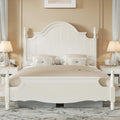 AMERLIFE Solid Wood Queen Bed Frame with 56" Arched Headboard, Traditional Poster Bed with Wooden Slats Support, No Box Spring Needed, Easy Assembly, White