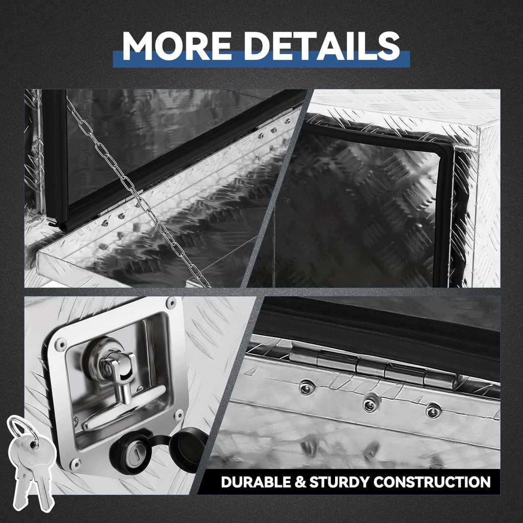 Underbody Truck Box, 24'' D x 17.7"W x 18.1"H Pickup Storage Box, Heavy Duty Aluminum Diamond Plate Tool Box with Lock and Keys, Waterproof Trailer Storage Box with T-Handle Latch - Silver