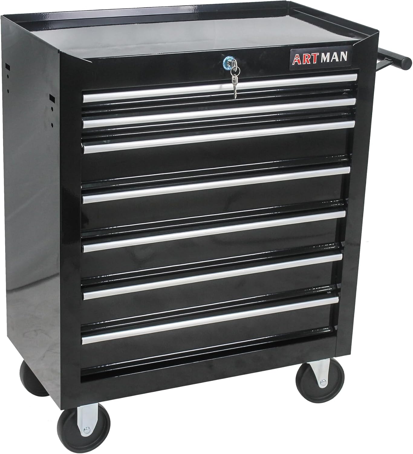 7-Drawer Rolling Tool Chest Cabinet, Large Capacity Metal Tool Box with Wheels and Keyed Locking, Roll Around Storage Organizer Tool Cart for Garage, Warehouse, Work Shop (Black04)