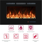 36" Electric Fireplaces Inserts, Recessed & Wall-Mounted Fireplace Heater with Thermostat, Multicolor Flames,Timer, Log & Crystal, 750/1500W