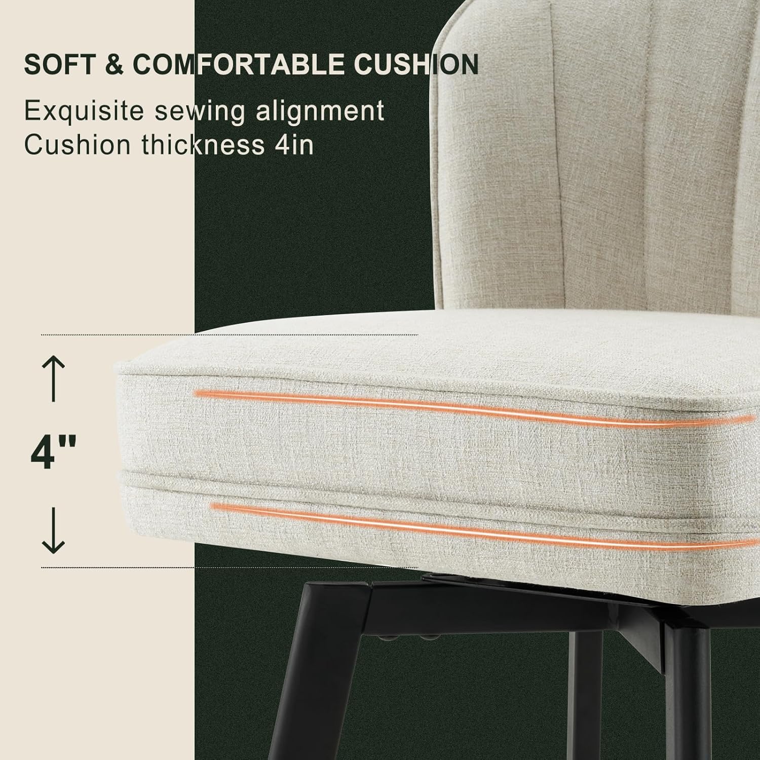 Swivel Counter Height Bar Stools Set of 4, 26'' Modern Barstools with Backs and Metal Legs, Upholstered Bar Chairs, Beige, Fabric Stools for Kitchen Island Chairs