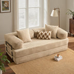 ovios 81" Folding Sofa Bed, Foldable Sleeper Boneless Couch with Pull Out Beds, Modular Convertible Floor Futon Loveseat Lounger for Living Room (Corduroy, Beige)