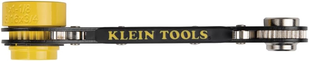 Klein Tools KT155T 6-In-1 Lineman's Ratcheting Wrench with Bolt Through Design and Bright Yellow Socket