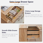 JXQTLINGMU 2 Drawer File Cabinet with Charging Station, 30" Fluted Lateral File Cabinet w/Files Hanging Rod for Letter/Legal/A4, Large Tabletop for Printer, Office Wood Printer Cabinets, Oak
