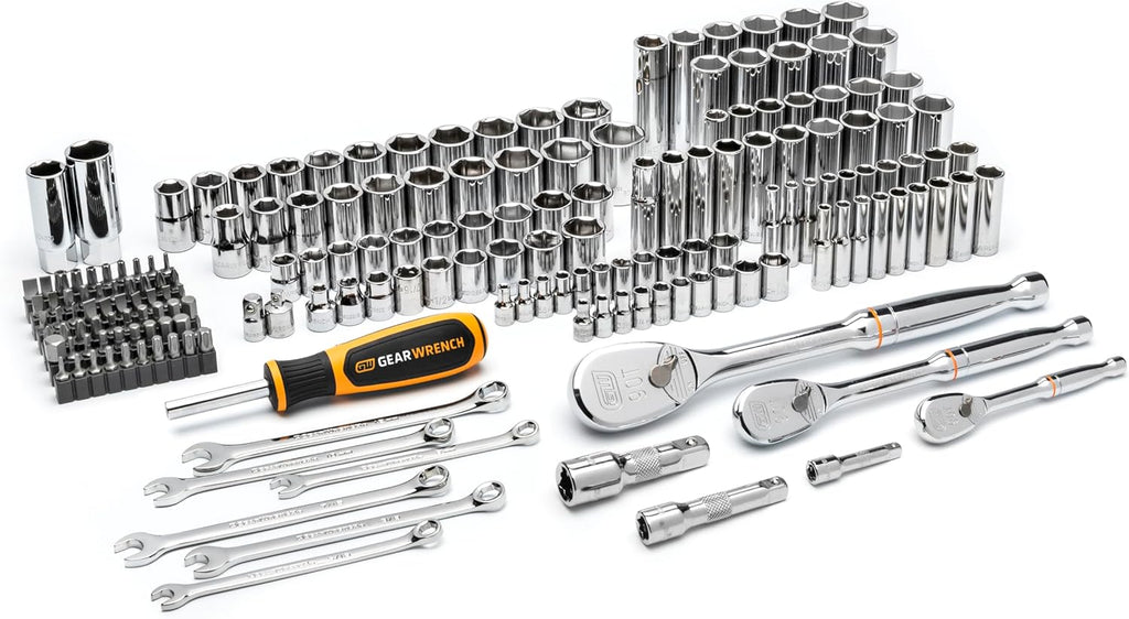 GEARWRENCH 185 Piece Mechanics Hand Tool Set - 1/4", 3/8”, & 1/2" Drive | 90 Tooth | SAE & Metric | GW90MCBMTS