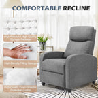 Sweetcrispy Massage Recliner Chair for Adults, Adjustable Home Theater Seating with Lumbar Support for Living Room, Modern Fabric Reclining, Grey
