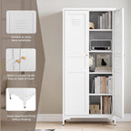 Yizosh Metal Storage Cabinet with 2 Doors and 4 Adjustable Shelves - 61" White Kitchen Pantry Storage 5-Tier Tall Steel Cabinets Locker for Kitchen, Living Room, Dining Room
