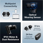 Status Pro X Wireless Earbuds, Triple Speaker Driver, Hi-Res Audio with LDAC, 52dB ANC, 6 Beamforming Mics with VoiceLoom AI for Clearest Calls (Black Alloy)