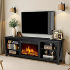 AMERLIFE Fireplace TV Stand, Wood Texture Entertainment Center with 23'' Electric Fireplace, Farmhouse Entertainment Stand Media TV Console for TVs Up to 80'', 70 inches, Black