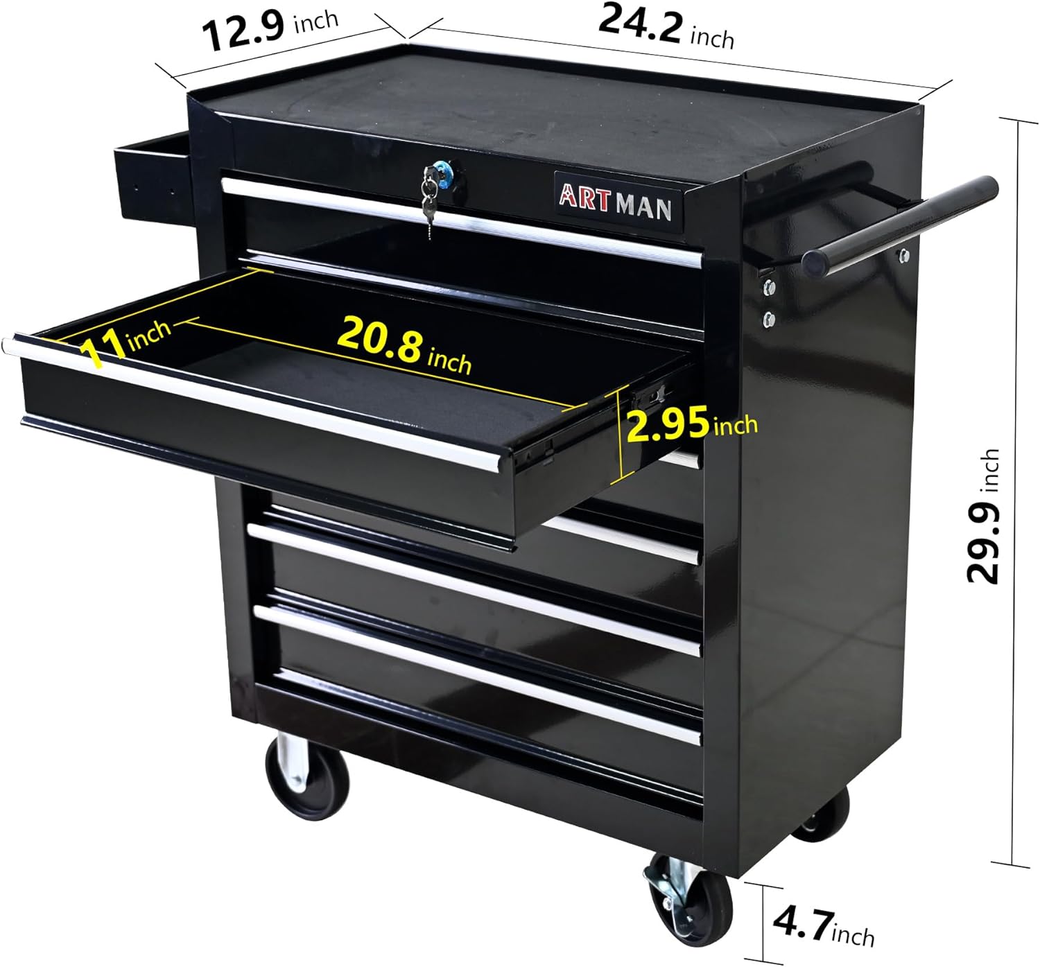 6-Drawer Rolling Tool Chest Cabinet, Large Capacity Metal Tool Box with Wheels and Keyed Locking, Roll Around Storage Organizer Tool Cart for Garage, Warehouse, Work Shop (Black03)