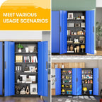 Greenvelly Metal Storage Cabinet, Steel Garage Cabinet with Doors and Adjustable Shelves, Metal Cabinet with Lock,Tall Metal Office Storage Cabinet for Garage,Home Office,School (Black Blue)