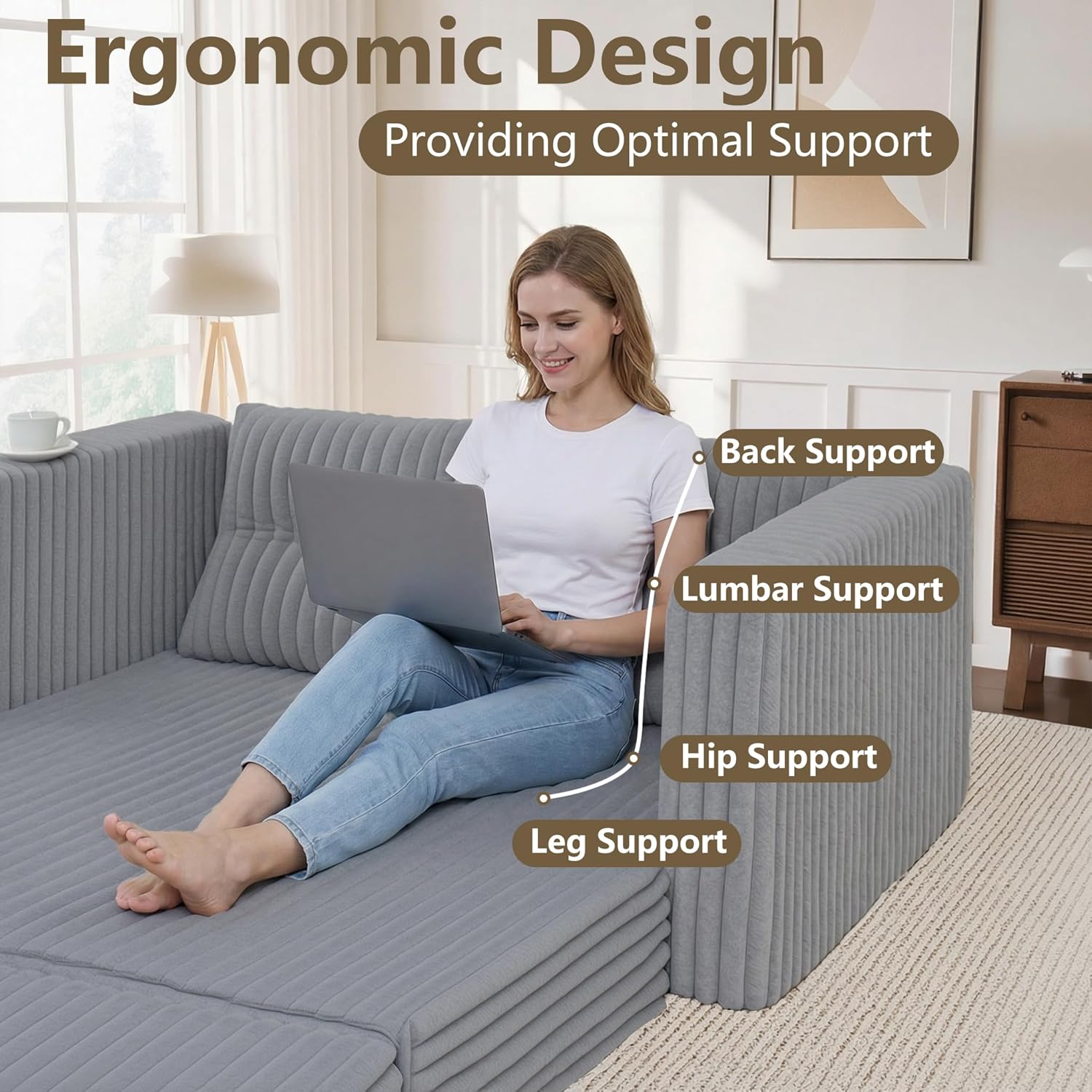 HABUTWAY Folding Sofa Bed, 2 in 1 Convertible Sleeper Chair with Pillow, Portable Fold Out Chair Bed with Armrest, Comfy Floor Couch, Lazy Sofa for Living Room Bedroom Dorm Home Office, Light Grey