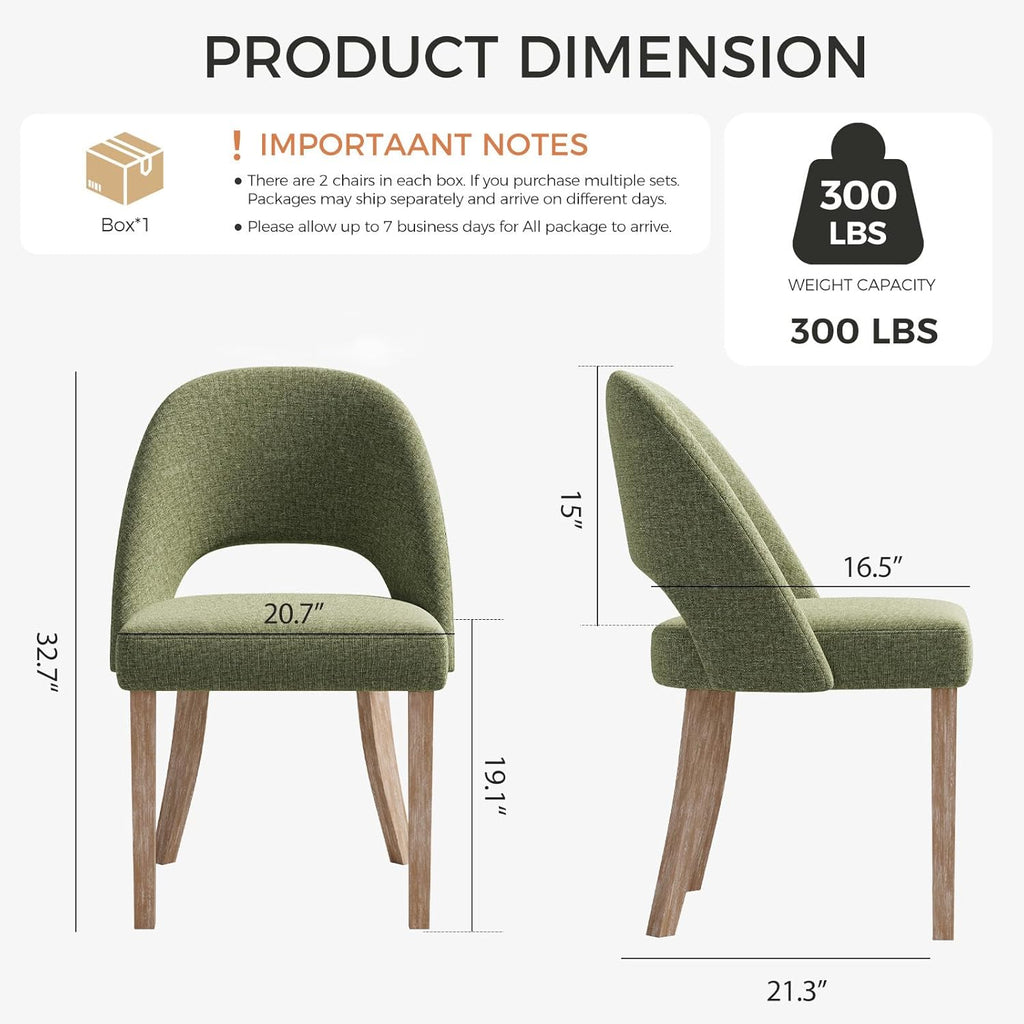 Wooden Dining Chairs Set of 6, Upholstered Modern Chenille Dining Room Chair Kitchen Chairs, Comfy Farmhouse Dinner Chair for Kitchen Dining Room, Green