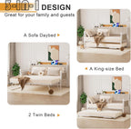 Twin Daybed with Trundle, Modern Twin Size Sofa Day Bed, Sturdy Metal Bed Frame with Upholstered Headboard for Living Room, Bedroom, Studio Apartment (White)
