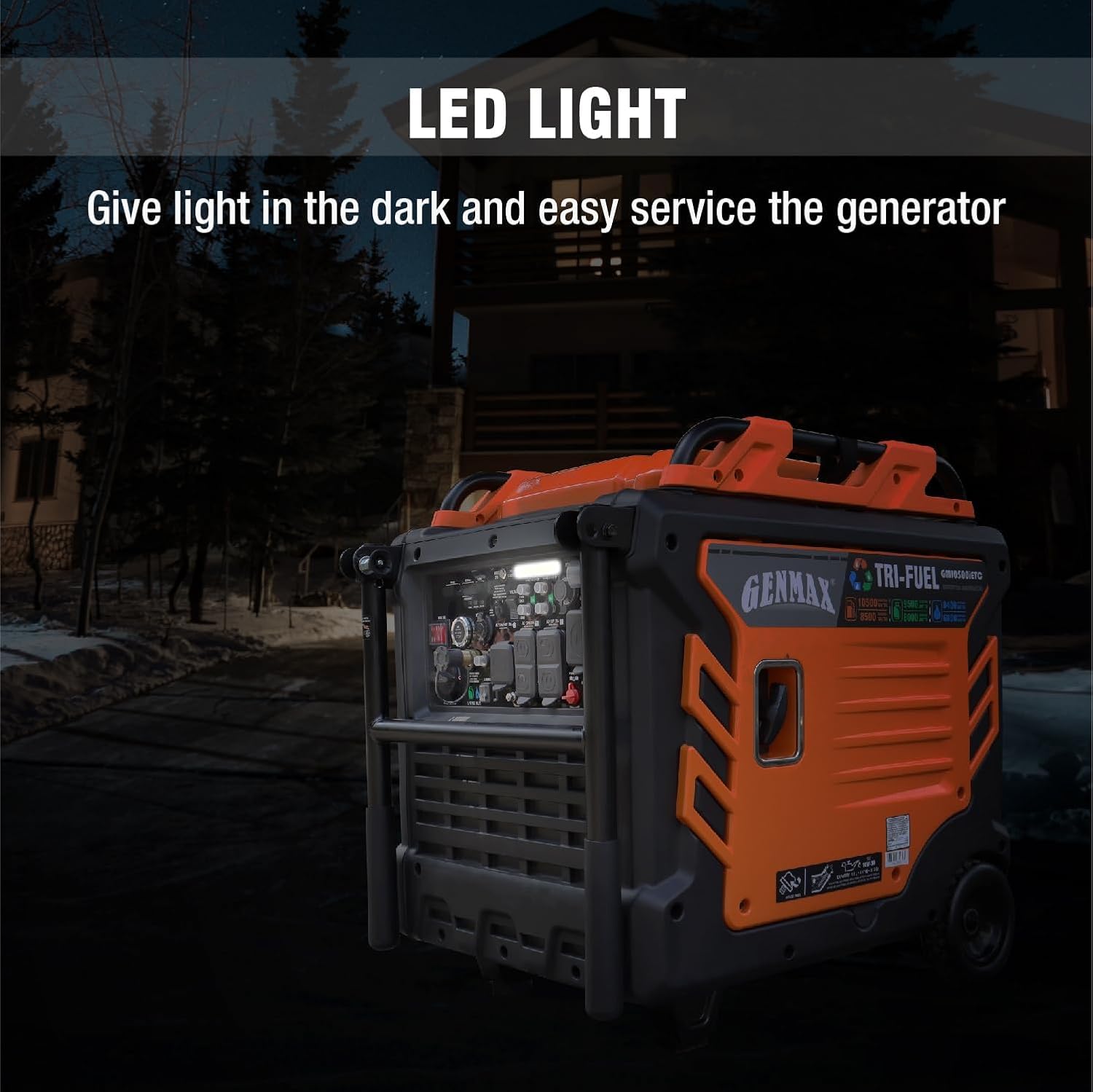GENMAX Tri Fuel Generator 10500-Watt 458cc Tri Fuel Gasoline Propane Natural Gas Portable 50A Generator with Remote Start Ideal for Home backup power.