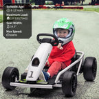 24V Go Kart for Kids 8-12, 300W*2 Motors, 9Ah Battery, 8MPH Speed, Music, Horn, 175lbs Max Load – White