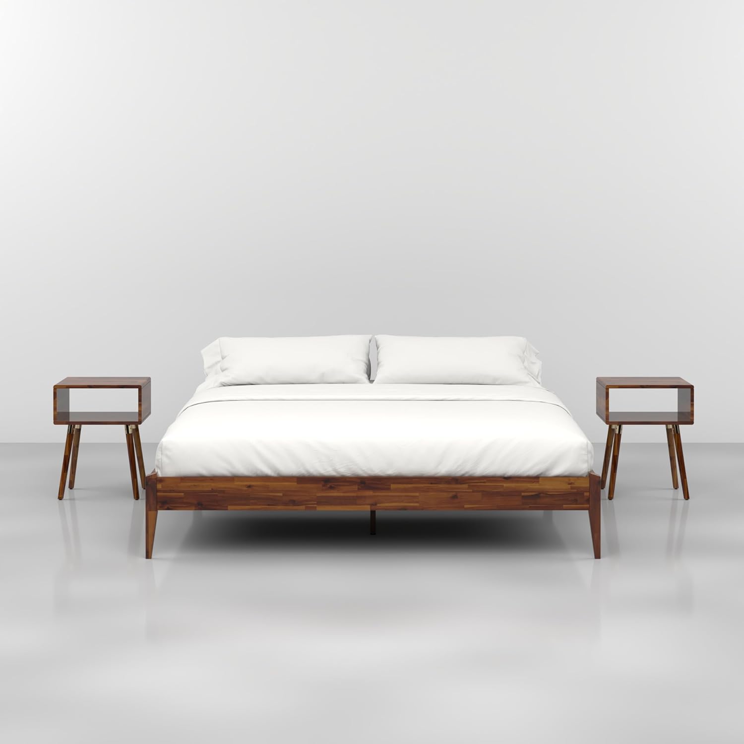 Bme Dinkee King Bed Frame Wood 15 Inch - Solid Wood Platform Bed Frame - Japanese Joinery Bed - Modern & Minimalist Style - Wood Slat Support - Easy Assembly - No Box Spring Needed - Chocolate