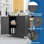 Metal Garage Storage Cabinet with Wheels, Tall Locking Cabinet with Doors and Shelves, Tool Storage Cabinets for Garage, Home Office (Black,35.6" H)