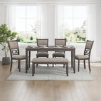 Signature Design by Ashley Wrenning Diamond Patterned Dining Table Set, 4 Upholstered Chairs and Bench, Seats 6, Wood, Gray