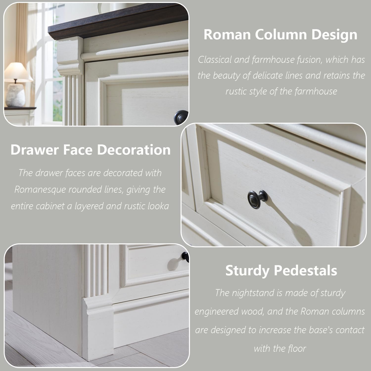 Farmhouse 7 Drawers Dresser for Bedroom, 57" Tall Dressers & Chests of Drawers w/Roman Column, Large Storage Dressers Organizer for Bedroom, Hallway, Living Room, White