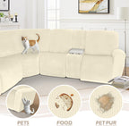 Arfntevss Sectional Recliner Couch Covers Velvet Washable Corner Sectional Sofa Cover for Reclining Stretch Soft Thick L Shape Recliner Slipcover Set (5 Seat with 1 Console Cover, Beige)