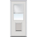 National Door Company Steel Exterior Door, Primed, 1/2 Lite with Clear Glass Internal Blinds & Pet Door, Right Hand Inswing, 32测x80测