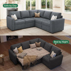 HONBAY Modular Sectional Sleeper Sofa with Pull Out Couch Bed, L Shaped Couch with Storage Seat, Sectional Couches for Living Room,Bluish Grey