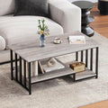 Coffee Table, 39 Inch 2-Tier Farmhouse Rustic Coffee Table with Storage, Modern Rectangle Wooden Center Table, for Living Room, Small Space, Easy Assembly, Wash Gray