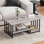 Coffee Table, 39 Inch 2-Tier Farmhouse Rustic Coffee Table with Storage, Modern Rectangle Wooden Center Table, for Living Room, Small Space, Easy Assembly, Wash Gray