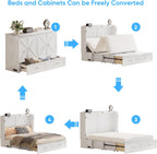 Mjkone Murphy Bed, Cabinet Beds Queen Size with Mattress Included, Built-in Charging Station and Drawer, 63" W Queen Cabinet Murphy Bed, Hidden Guest Beds for Living Room, Bedroom, Apartment, White