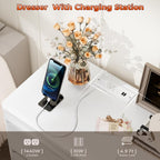 6 Drawer Dresser for Bedroom, 47.2" Long White Chest of Drawers with Charging Station & LED Lights,Curved Profile Design,Double Wooden Closet Storage Cabinet,Modern Dresser TV Stand with Deep Drawers