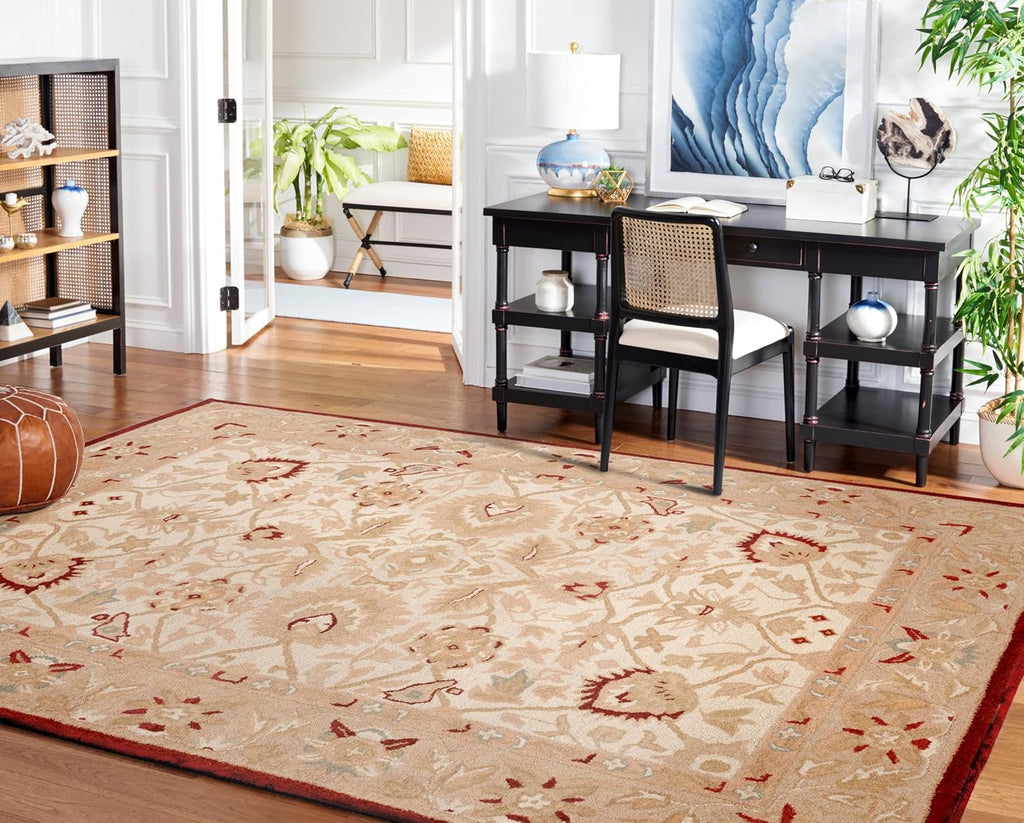 SAFAVIEH Anatolia Collection Area Rug - 8' x 10', Beige & Rust, Handmade Traditional Oriental Wool, Ideal for High Traffic Areas in Living Room, Bedroom (AN512E)