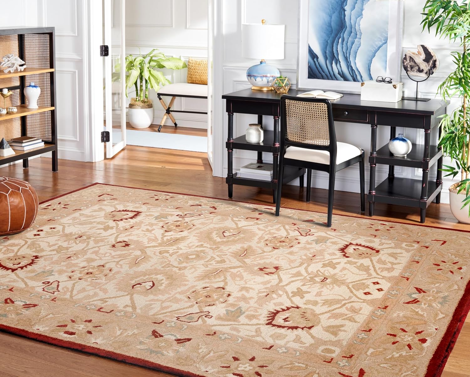 SAFAVIEH Anatolia Collection Area Rug - 8' x 10', Beige & Rust, Handmade Traditional Oriental Wool, Ideal for High Traffic Areas in Living Room, Bedroom (AN512E)