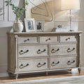 T4TREAM Farmhouse 7 Drawers Dresser Chests for Bedroom w/ 4 Column Solid Wood Feet, Tall Wide Wood Country Rustic Chest of Drawers, Storage Dressers for Bedroom, Living Room, Light Rustic Oak