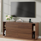 Whalefall 63'' Fluted 6 Drawer Dresser with Shelves, Large Chest of Drawers for Bedroom, Wood Closet Storage Organizer, Modern TV Stand for Living Room, Walnut