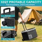 Erivess 12 Volt Portable Refrigerator, 32QT(30L) Electric Cooler, 12/24V DC & 110-240V AC, -4℉~68℉ Dual Mode Portable Freezer, 12V Car Fridge with Pull Rod & Wheels for Camping, Truck, RV, Boat