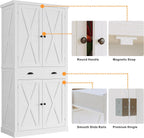 IRONCK Kitchen Pantry Storage Cabinet 72.6" H, with Barn Doors, Drawer, 4 Adjustable Shelves, Freestanding Cupboard, Laundry, White