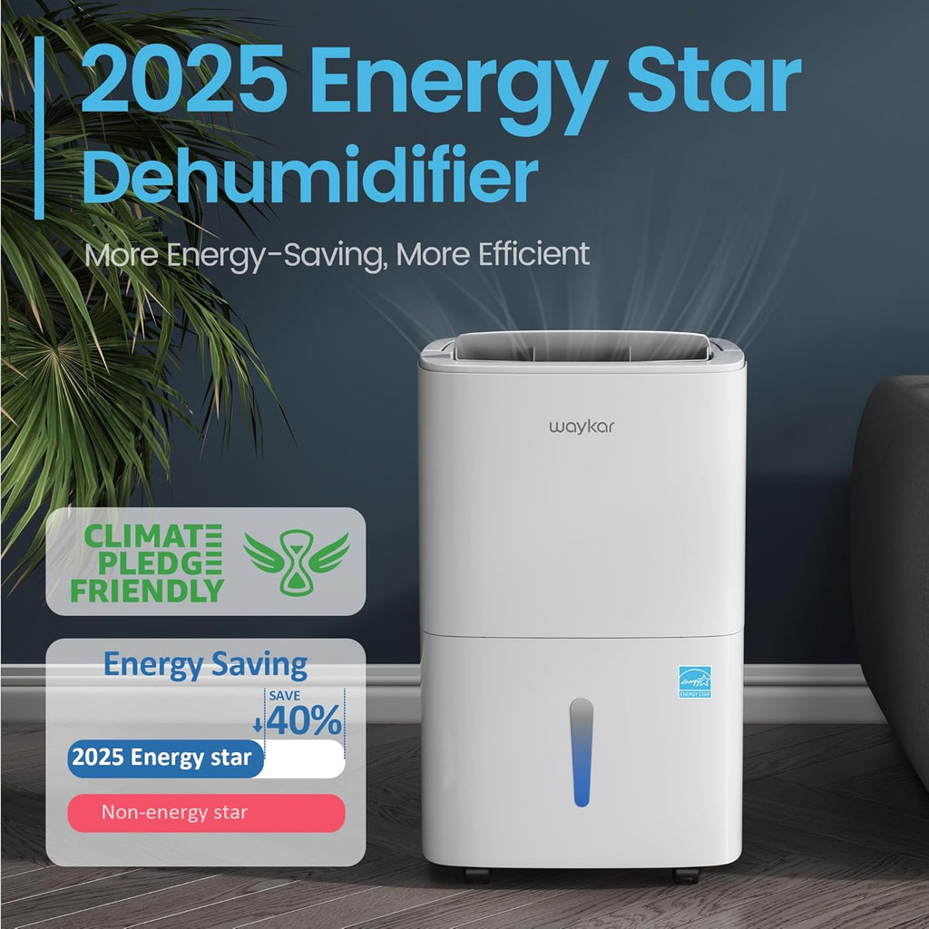 Waykar Max 80 Pint/D(Standard 62Pint/D) Energy Star Home Dehumidifier for Spaces up to 5,000 Sq. Ft, Ideal for Basement, Bathroom and Large Room with Drain Hose, Portable, Auto Defrost and Self-Drying