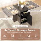 Giantex 3-in-1 Folding Dining Table for 4-6, 69-Inches Drop Leaf Kitchen Table with 2 Drawers and 2 Cabinets, Lockable Wheels, Foldable Dinner Tables for Small Spaces, Dinette (Black+Oak)