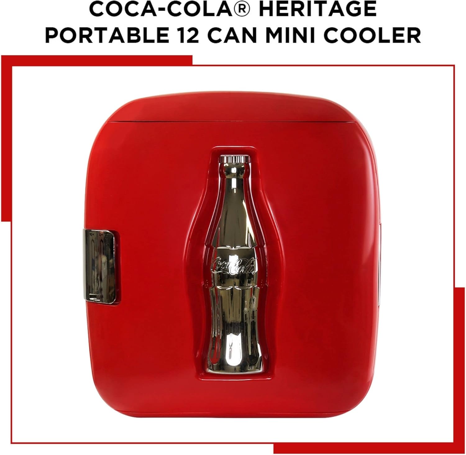 Coca-Cola Heritage Portable 12 Can Thermoelectric Mini Fridge Cooler Warmer 7.9 L/ 8.3 Quarts Capacity, 12V DC/110V AC for home, dorm, office, beverages, snacks, skincare, cosmetics, medication