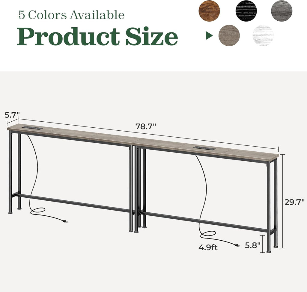 SUPERJARE 78.8 Inch Narrow Console Table with Outlet, Sofa Tables, Behind Couch Table, Long Entryway Tables with Charging Station, for Living Room, Oak