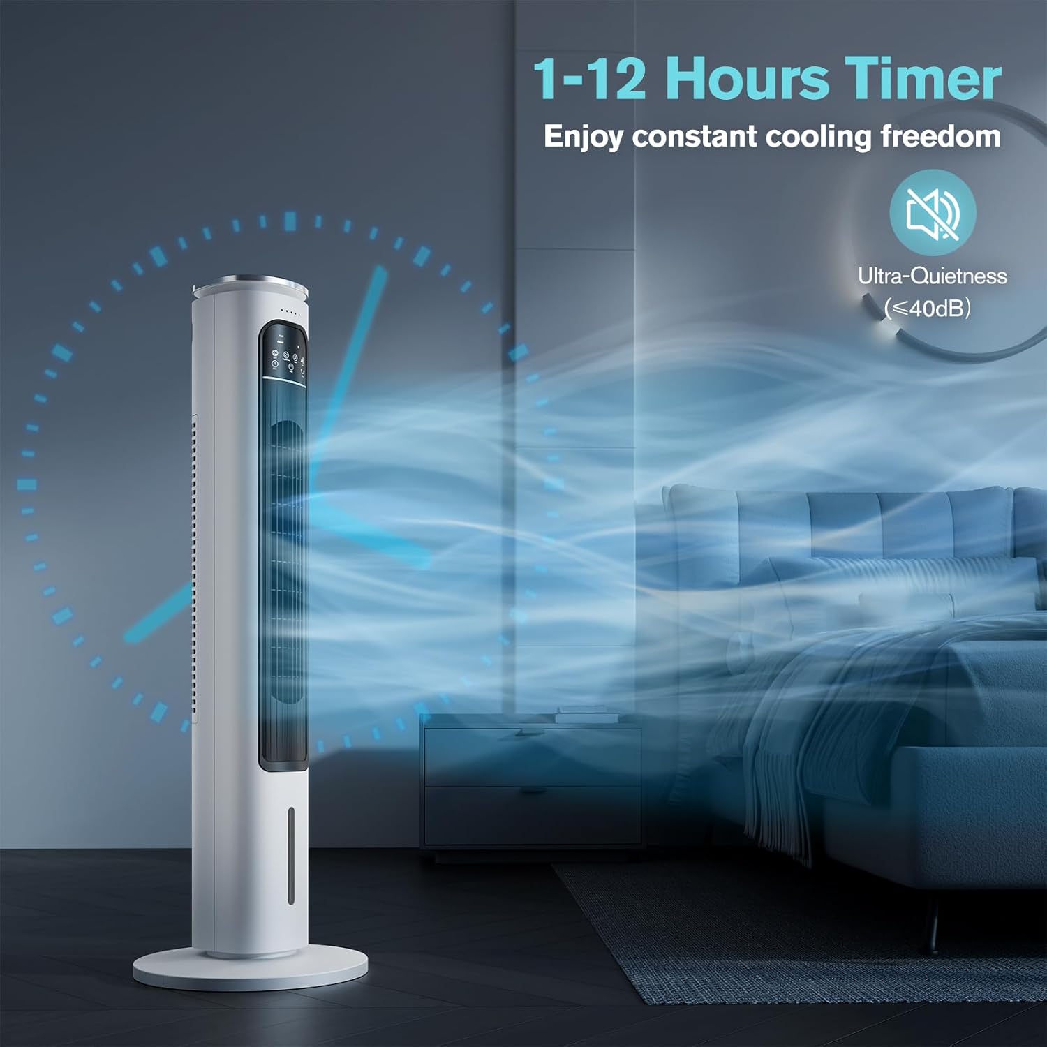 Windowless Portable Air Conditioners, 37.7’’ Evaporative Air Cooler w/Remote, Cooling Tower Fan, 2.5L Water Tank & Ice Packs, 12H Auto-off, 70° Oscillating, Ultra-Quiet Standing Fan For HomeOffice