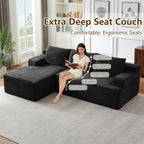 96" Modular Sectional Sofa Couches L-Shape Couch 3 Seat Modular Sofa Corduroy Memory Foam Sectional Boneless Couches for Living Room, Cloud Couch with Oversized Chaise(Black, Left Facing)