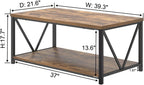 EXCEFUR Modern Coffee Table, Industrial Metal and Wood Living Room Table with Storage Shelf, Rustic Brown