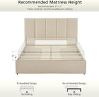 VELOCAVA Queen Size Upholstered Storage Bed Frame with 4 Drawers, Modern Linen Platform Bed with Vertical Channel Headboard, Sturdy Wood Slats, Under Bed Storage, No Box Spring Needed, Beige
