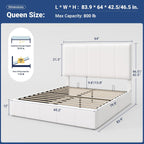 Allewie Queen Size Velvet Lift Up Storage Bed Frame, Vertical Channel Tufted Headboard, Hydrualic Underneath Storage, Upholstered Platform Bed, Wooden Slats Support, No Box Spring Needed, White