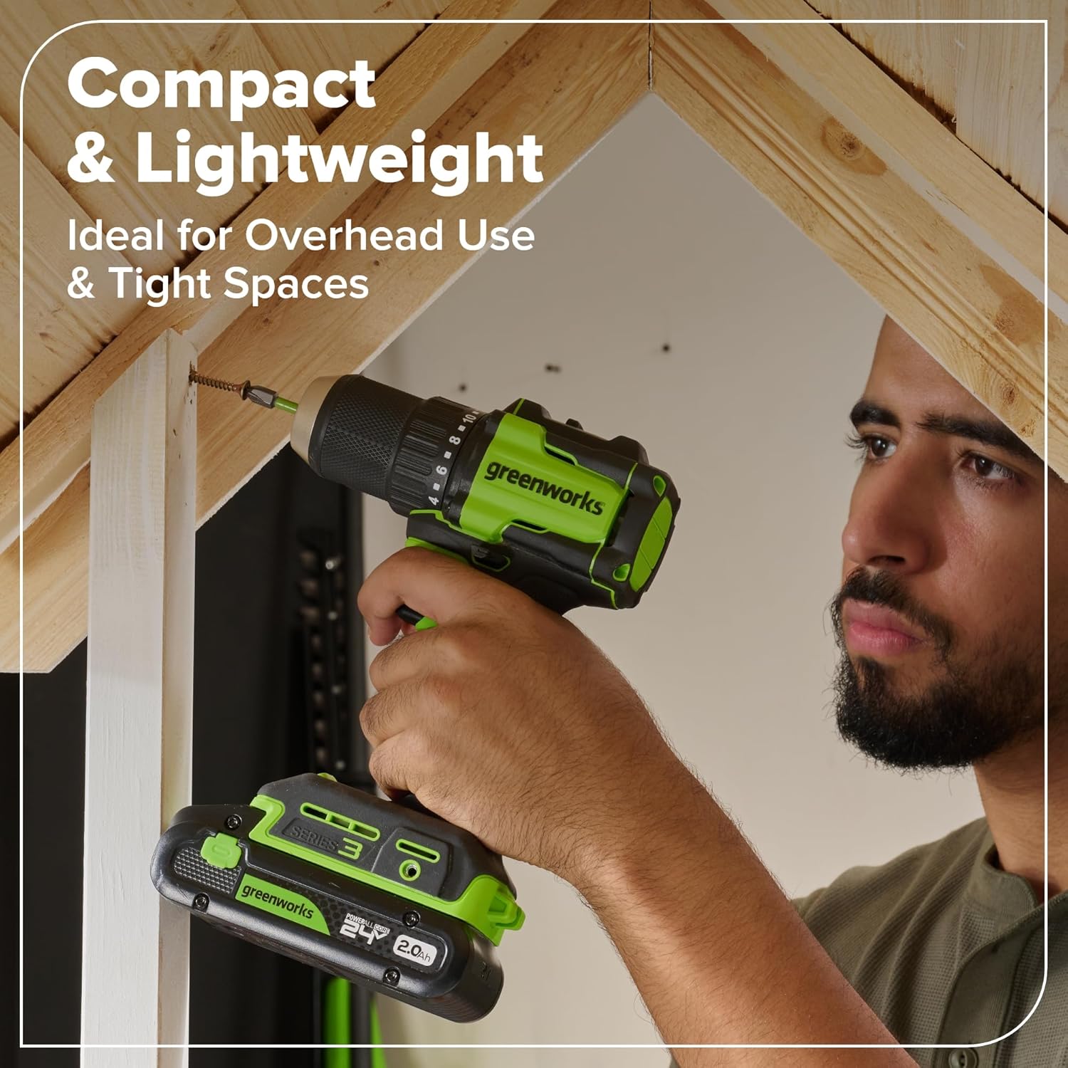 GREENWORKS 24V 1/2” Brushless Cordless Drill (400 In-lbs.) + 6.5” Circular Saw (4,800 RPM), (2) 2.0Ah (12,000mAh Power Bank) USB-C Batteries, Braided Cable, 65W Rapid Charger