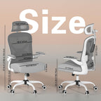 Ergonomic Office Chair for Back & Neck Pain Relief, Virgin Foam Seat, 2D Adjustable Lumbar & 3D Headrest, Tilt & Rock for Relaxation, Ideal for Long Sitting Comfort, Gray/Silver