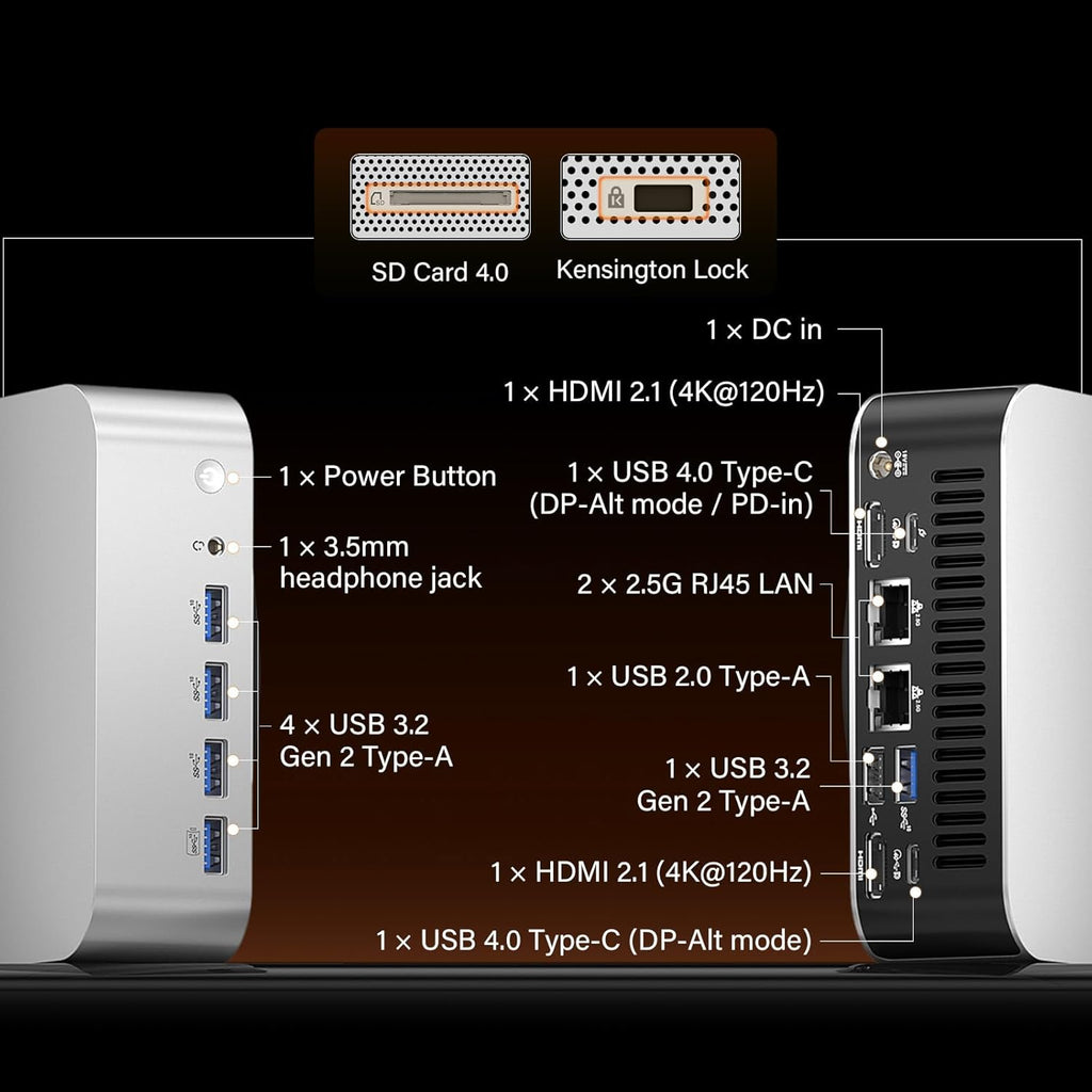 GEEKOM A9 Max AI Mini PC  with AMD Ryzen AI 9 HX 370 (80 Tops)  Copilot+ PC  Radeon 890M  32GB DDR5 (Not LPDDR)  1TB SSD  Win 11 Pro  WiFi 7  BT 5.4  USB4  HDMI 2.1  Dual 2.5GbE  8K  3-Year Warranty