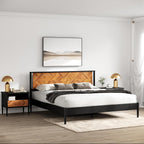 14 Inch Premium Solid Wood Bed Frame with Headboard, Rustic Farmhouse Style Platform Bed Made of 100% Solid Acacia Wood, No Box Spring Needed, King Size, Rustic Golden Brown (Lenia Collection)